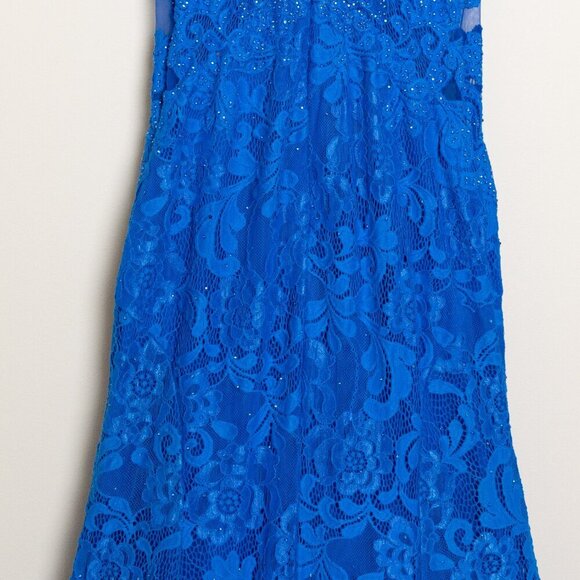 La Femme Prom Maxi Dress 28355 Mermaid Lace Rhinestone Blue - Picture 9 of 15